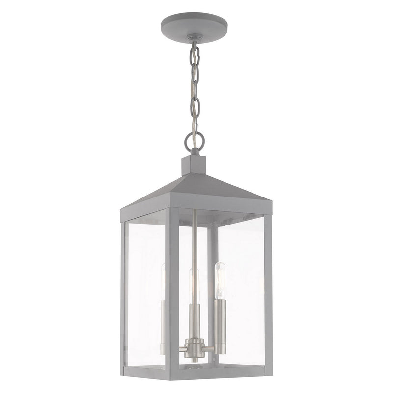 Livex Lighting 20593-80 Three Light Outdoor Pendant, Nordic Gray w/ Brushed Nickels