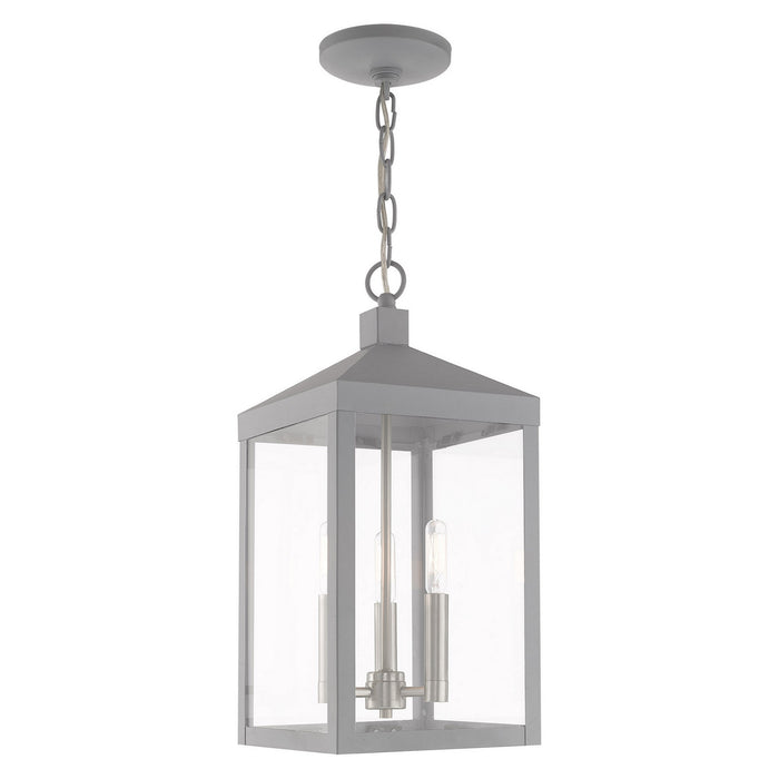 Livex Lighting 20593-80 Three Light Outdoor Pendant, Nordic Gray w/ Brushed Nickels