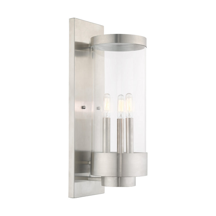 Livex Lighting 20724-91 Three Light Outdoor Wall Lantern, Brushed Nickel