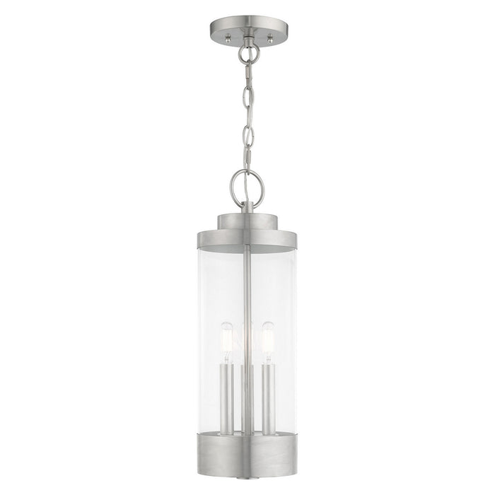 Livex Lighting 20727-91 Three Light Outdoor Pendant, Brushed Nickel