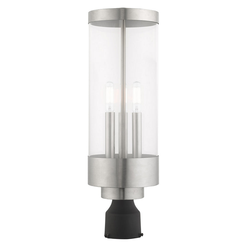 Livex Lighting 20728-91 Three Light Post-Top Lanterm, Brushed Nickel