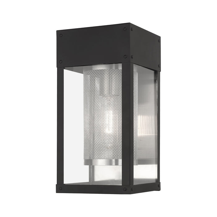 Livex Lighting 20761-04 One Light Outdoor Wall Lantern, Black w/ Brushed Nickel Stainless Steel