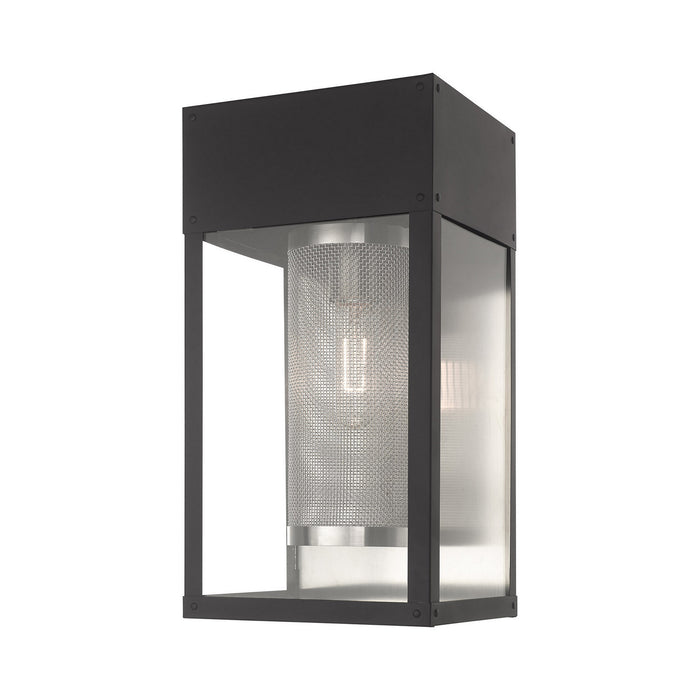 Livex Lighting 20762-04 One Light Outdoor Wall Lantern, Black w/ Brushed Nickel Stainless Steel