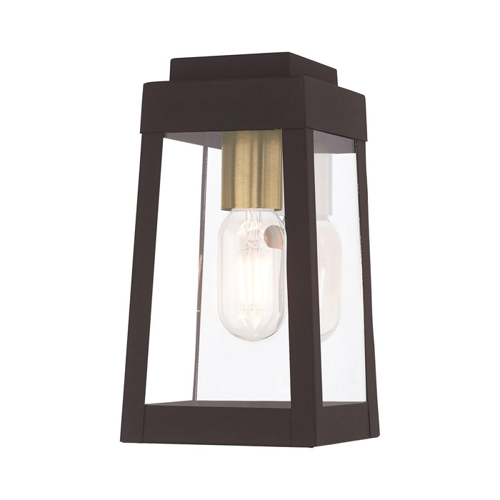 Livex Lighting 20851-07 One Light Outdoor Wall Lantern, Bronze w/ Antique Brass and Polished Chrome Stainless Steel