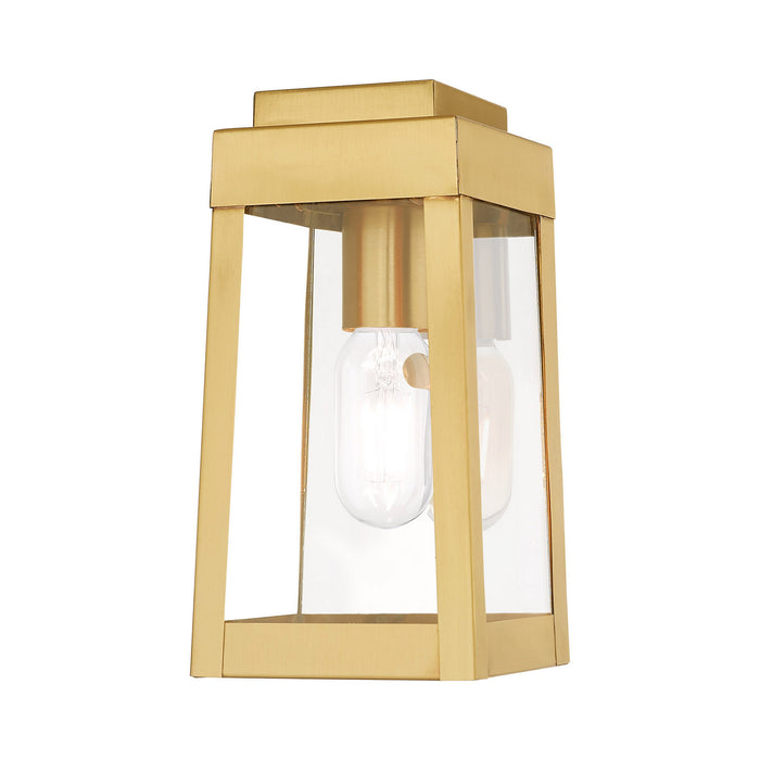 Livex Lighting 20851-12 One Light Outdoor Wall Lantern, Satin Brass w/ Polished Chrome Stainless Steel