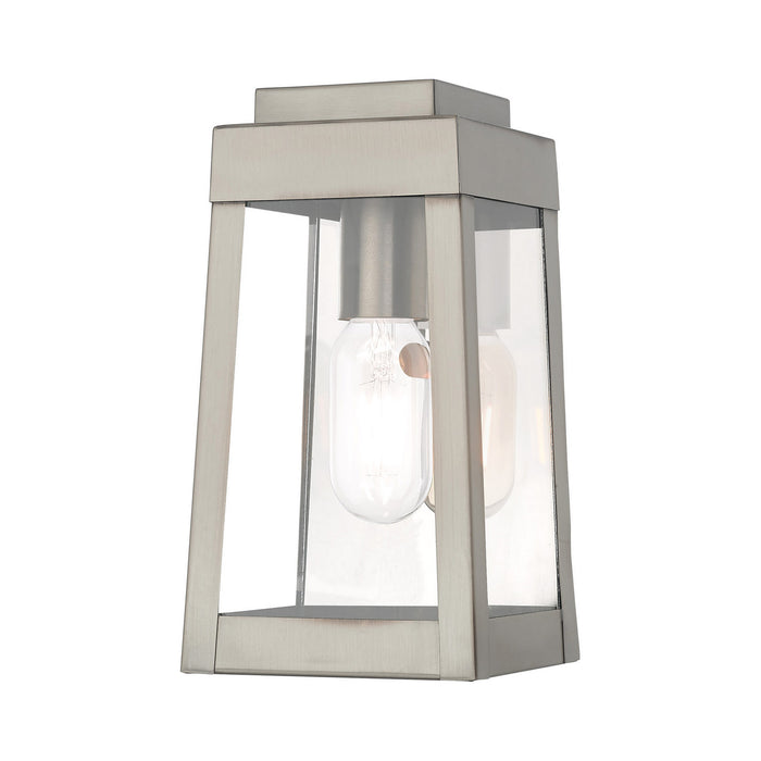 Livex Lighting 20851-91 One Light Outdoor Wall Lantern, Brushed Nickel w/ Polished Chrome Stainless Steel