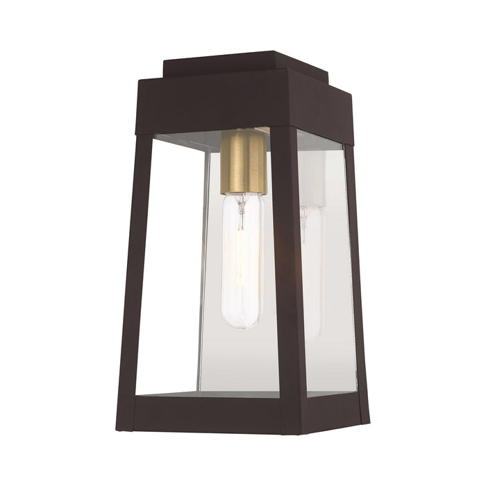 Livex Lighting 20852-07 One Light Outdoor Wall Lantern, Bronze w/ Antique Brass and Polished Chrome Stainless Steel