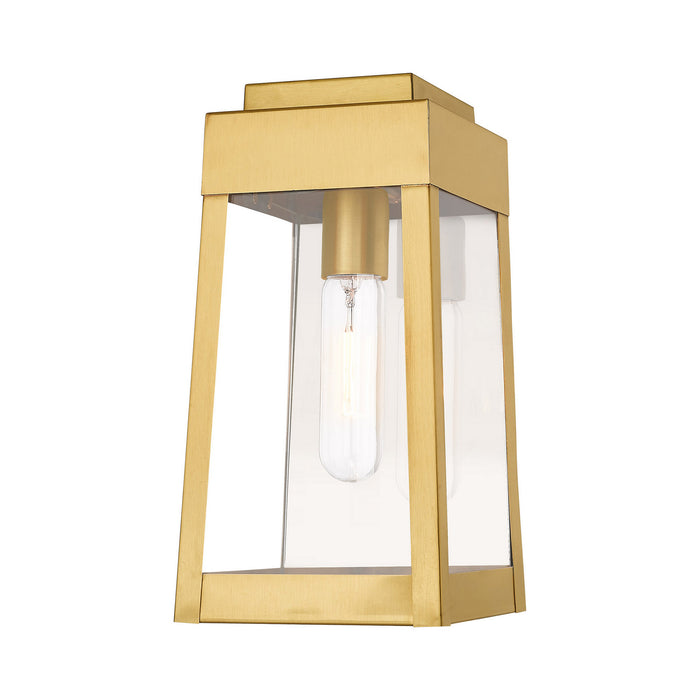Livex Lighting 20852-12 One Light Outdoor Wall Lantern, Satin Brass w/ Polished Chrome Stainless Steel