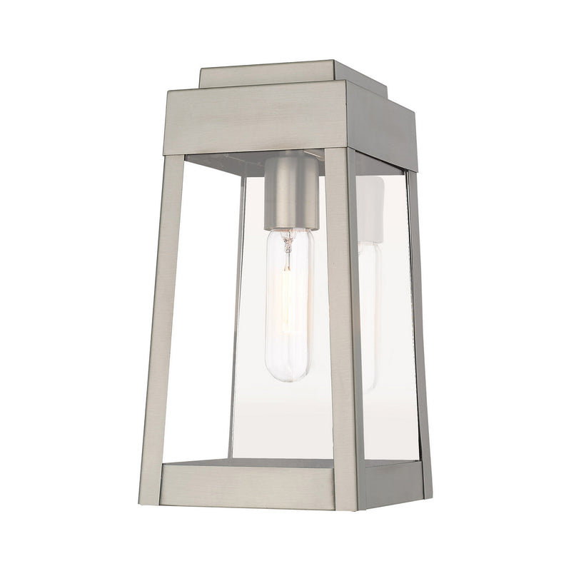 Livex Lighting 20852-91 One Light Outdoor Wall Lantern, Brushed Nickel w/ Polished Chrome Stainless Steel