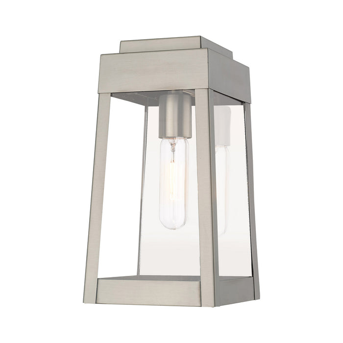 Livex Lighting 20852-91 One Light Outdoor Wall Lantern, Brushed Nickel w/ Polished Chrome Stainless Steel
