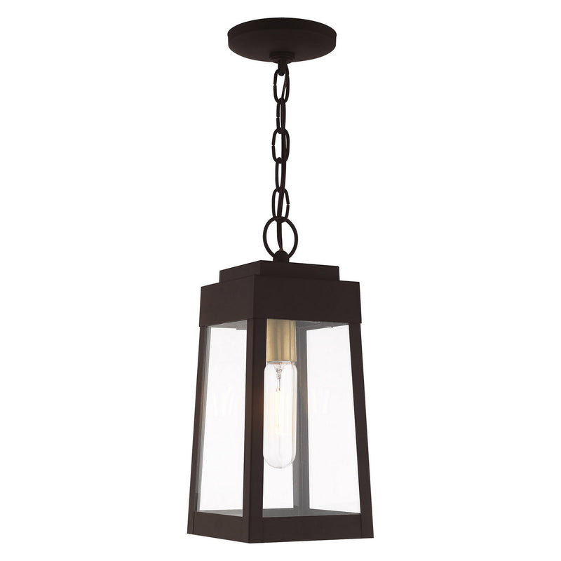 Livex Lighting 20854-07 One Light Outdoor Pendant, Bronze w/ Antique Brass