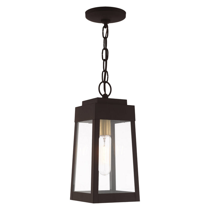 Livex Lighting 20854-07 One Light Outdoor Pendant, Bronze w/ Antique Brass