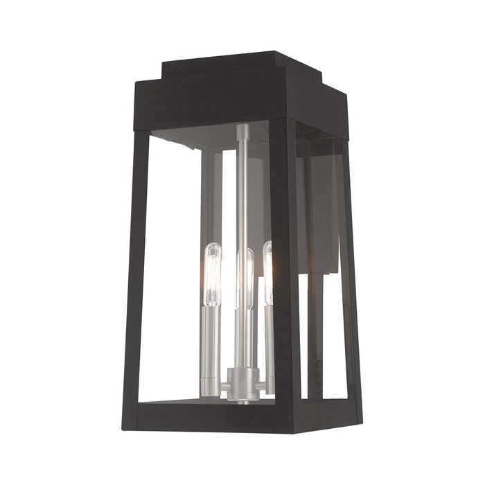 Livex Lighting 20855-04 Three Light Outdoor Wall Lantern, Black w/ Brushed Nickels