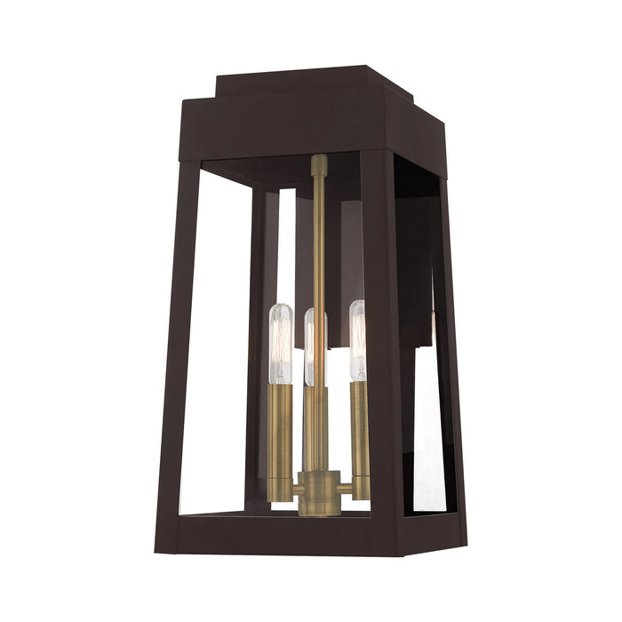 Livex Lighting 20855-07 Three Light Outdoor Wall Lantern, Bronze w/ Antique Brasss
