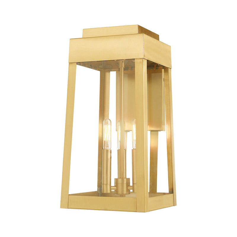 Livex Lighting 20855-12 Three Light Outdoor Wall Lantern, Satin Brass