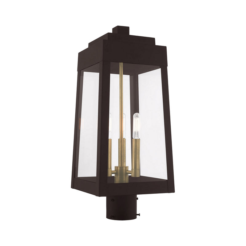 Livex Lighting 20856-07 Three Light Post-Top Lanterm, Bronze w/ Antique Brasss