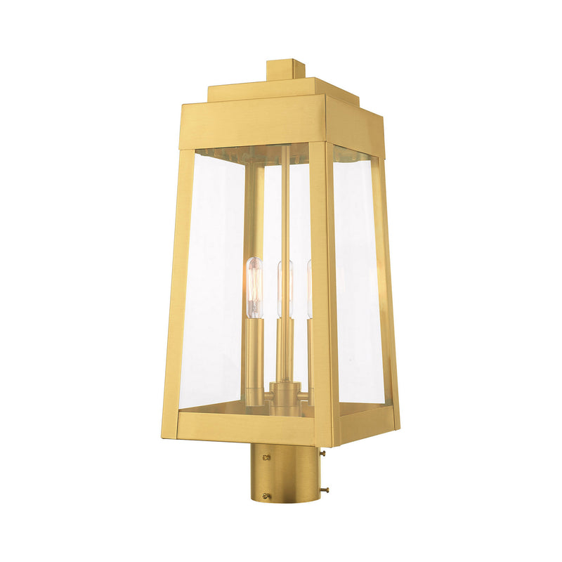 Livex Lighting 20856-12 Three Light Post-Top Lanterm, Satin Brass