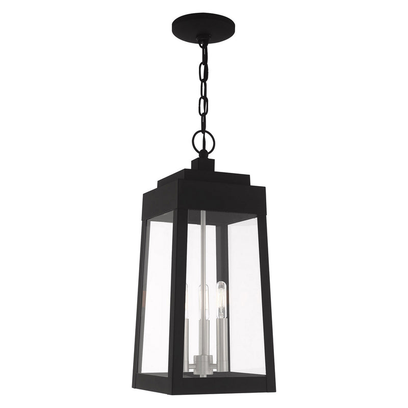 Livex Lighting 20857-04 Three Light Outdoor Pendant, Black w/ Brushed Nickels