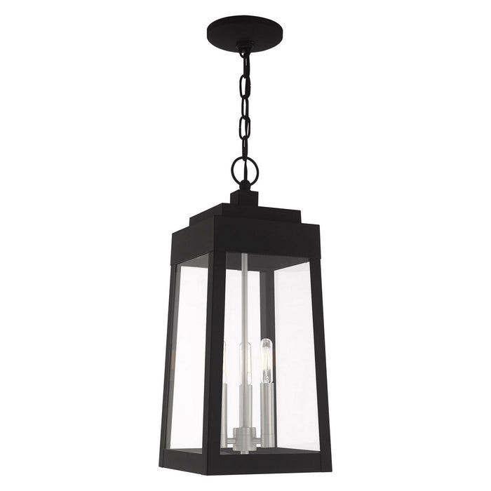 Livex Lighting 20857-04 Three Light Outdoor Pendant, Black w/ Brushed Nickels