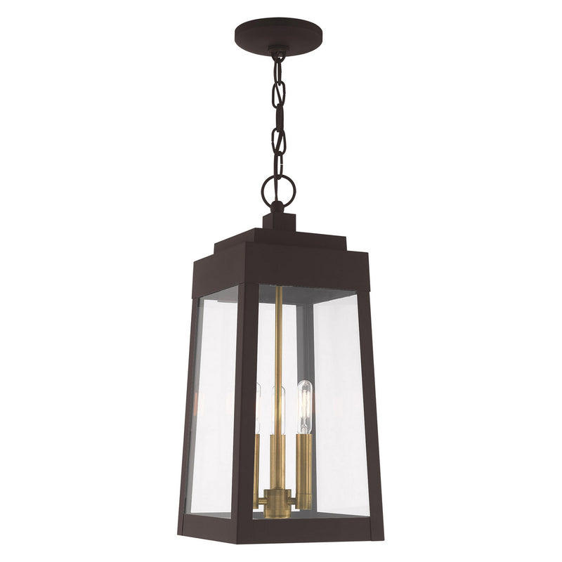 Livex Lighting 20857-07 Three Light Outdoor Pendant, Bronze w/ Antique Brasss