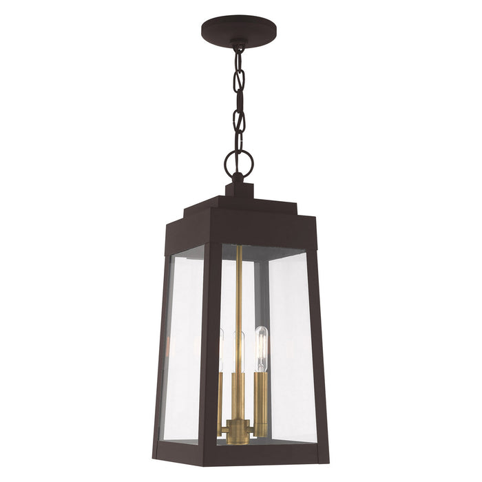 Livex Lighting 20857-07 Three Light Outdoor Pendant, Bronze w/ Antique Brasss