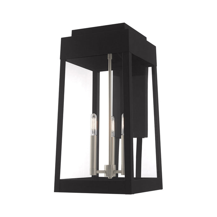 Livex Lighting 20858-04 Three Light Outdoor Wall Lantern, Black w/ Brushed Nickels