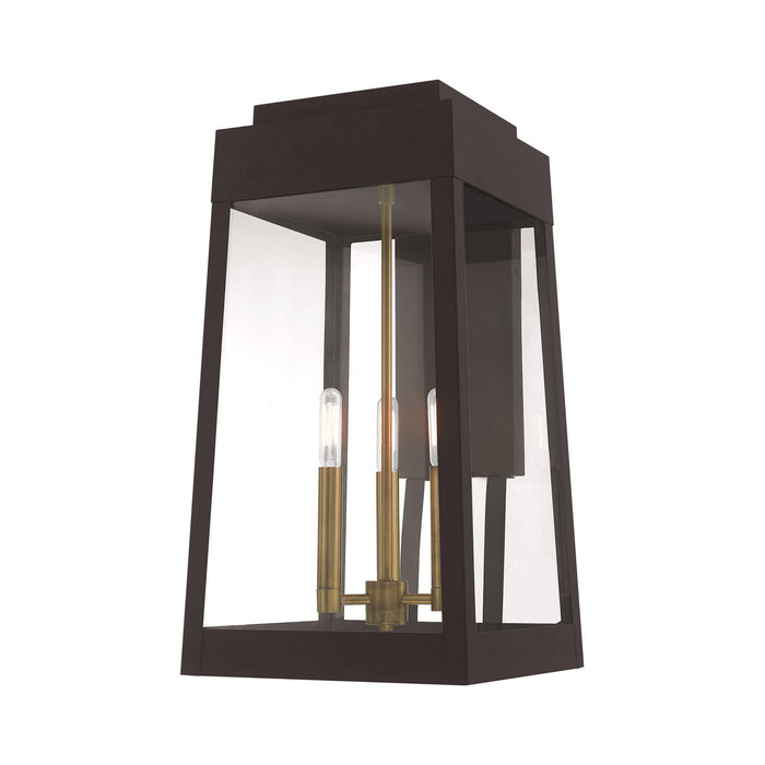 Livex Lighting 20858-07 Three Light Outdoor Wall Lantern, Bronze w/ Antique Brasss