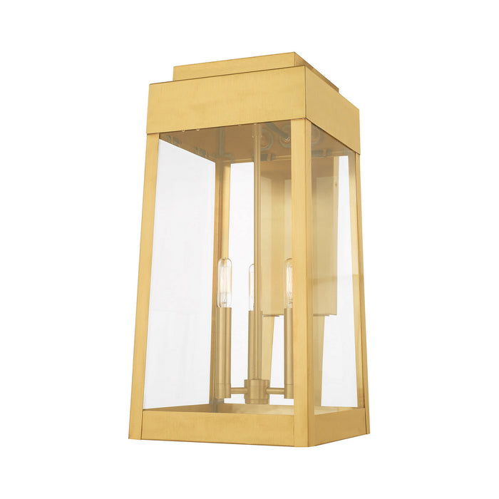 Livex Lighting 20858-12 Three Light Outdoor Wall Lantern, Satin Brass