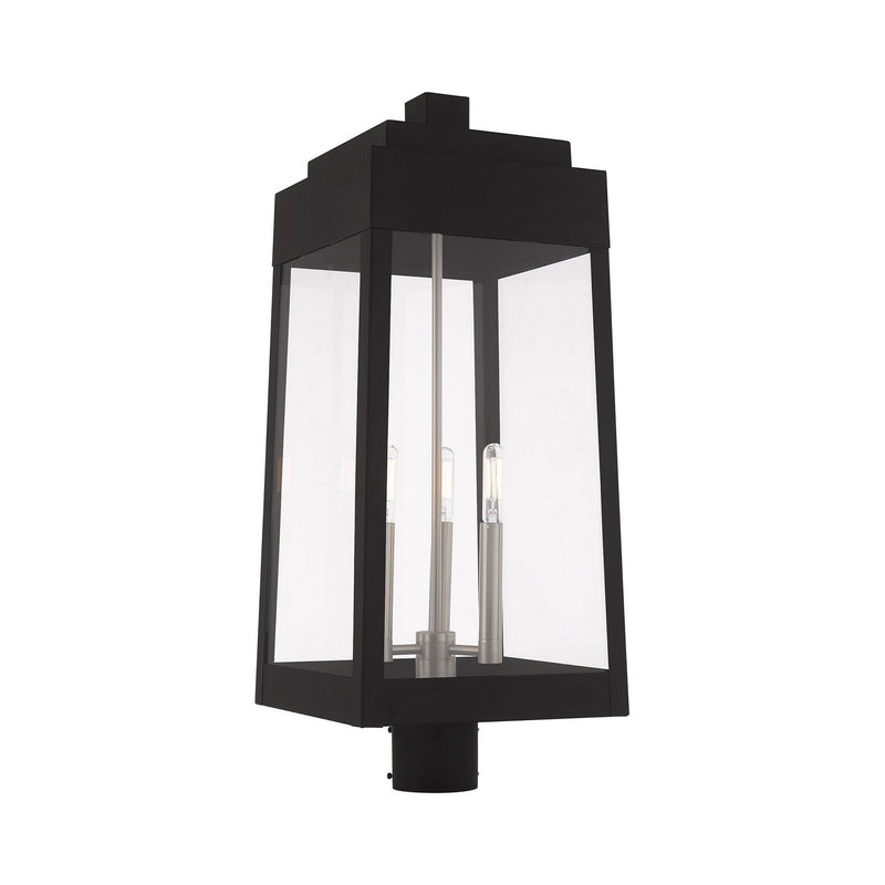 Livex Lighting 20859-04 Three Light Post-Top Lanterm, Black w/ Brushed Nickels