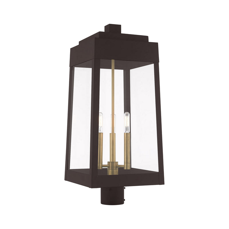 Livex Lighting 20859-07 Three Light Post-Top Lanterm, Bronze w/ Antique Brasss