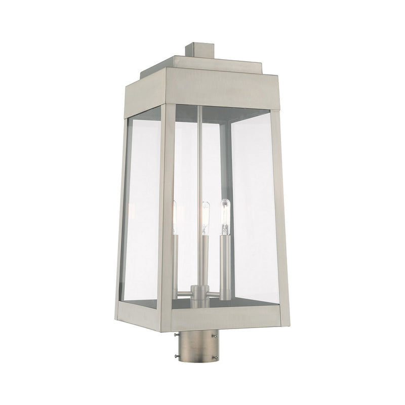 Livex Lighting 20859-91 Three Light Post-Top Lanterm, Brushed Nickel