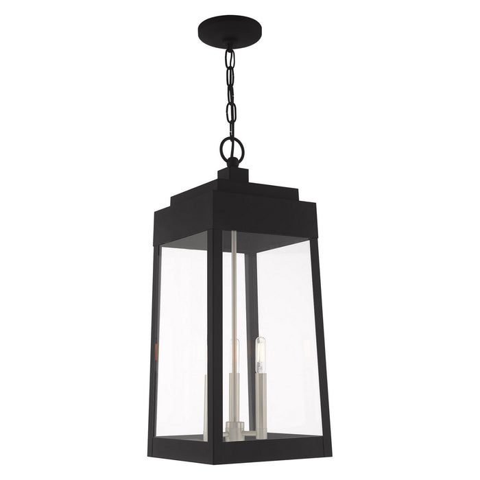 Livex Lighting 20860-04 Three Light Outdoor Pendant, Black w/ Brushed Nickels