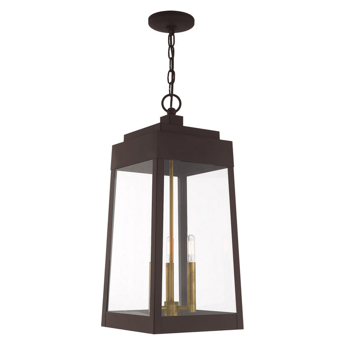 Livex Lighting 20860-07 Three Light Outdoor Pendant, Bronze w/ Antique Brasss