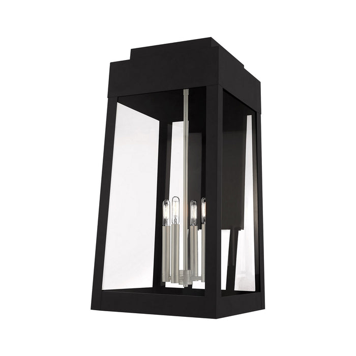 Livex Lighting 20861-04 Four Light Outdoor Wall Lantern, Black w/ Brushed Nickels