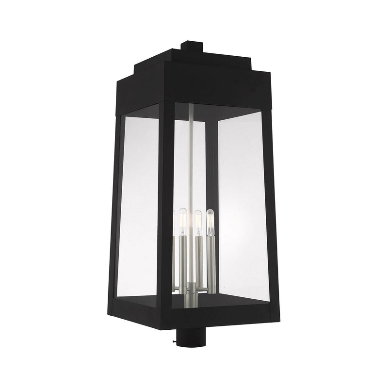 Livex Lighting 20862-04 Four Light Outdoor Post Lantern, Black w/ Brushed Nickels