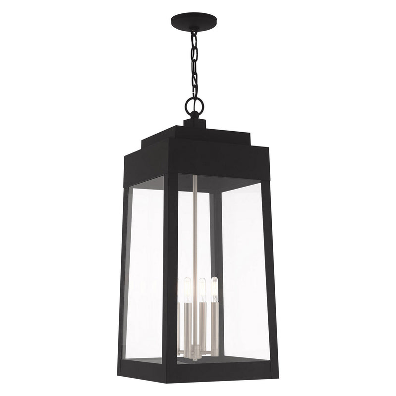 Livex Lighting 20863-04 Four Light Outdoor Pendant, Black w/ Brushed Nickels
