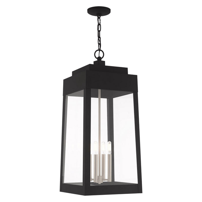 Livex Lighting 20863-04 Four Light Outdoor Pendant, Black w/ Brushed Nickels