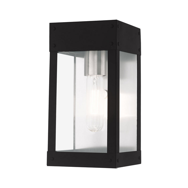 Livex Lighting 20871-04 One Light Outdoor Wall Lantern, Black w/ Brushed Nickel w/ Brushed Nickel Stainless Steel