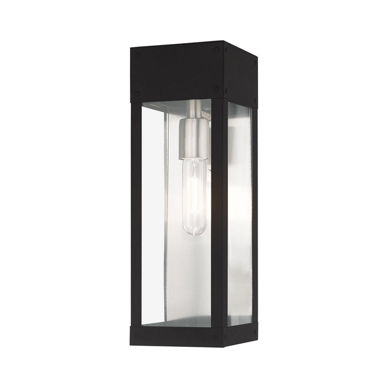 Livex Lighting 20873-04 One Light Outdoor Wall Lantern, Black w/ Brushed Nickel w/ Brushed Nickel Stainless Steel