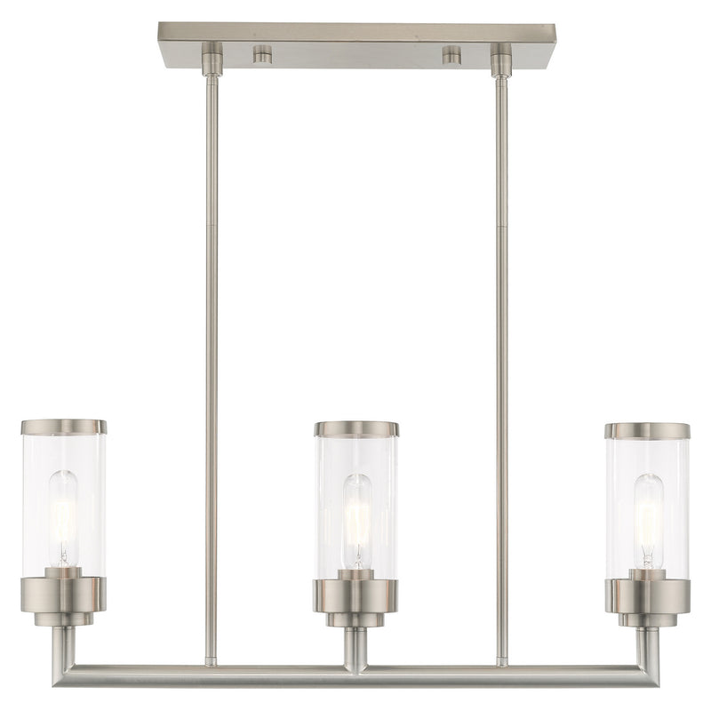 Livex Lighting 40473-91 Three Light Linear Chandelier, Brushed Nickel
