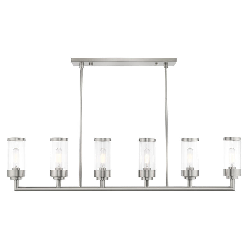 Livex Lighting 40476-91 Six Light Linear Chandelier, Brushed Nickel