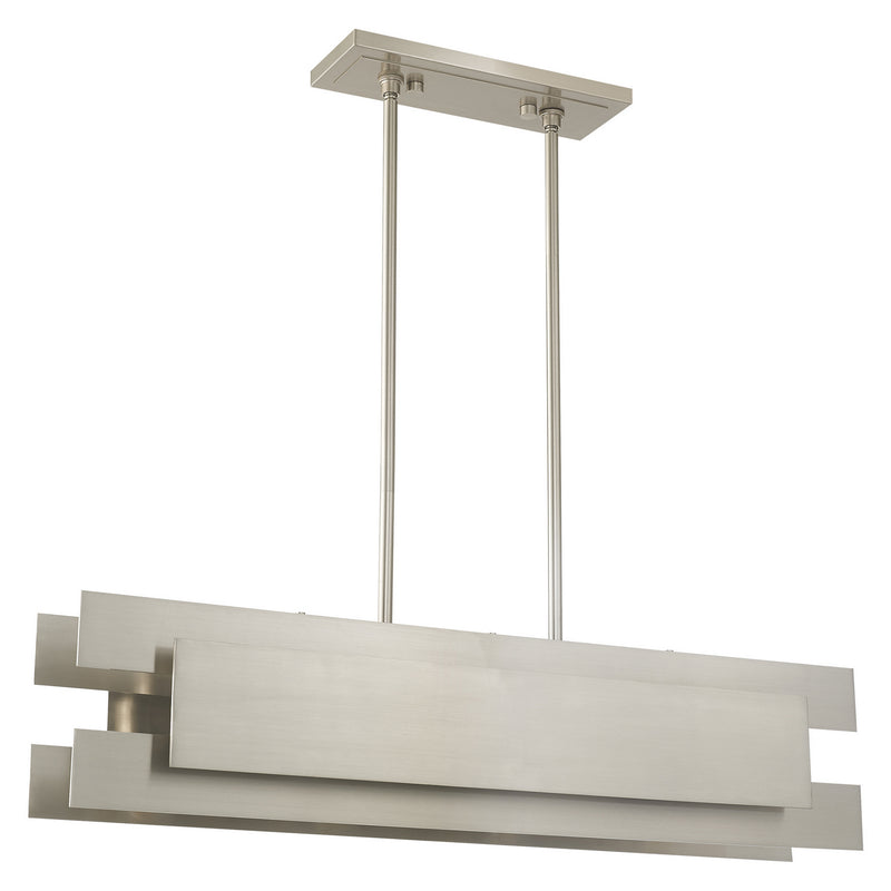 Livex Lighting 40694-91 Four Light Linear Chandelier, Brushed Nickel