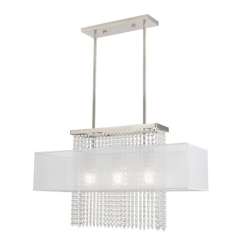 Livex Lighting 41123-91 Three Light Linear Chandelier, Brushed Nickel