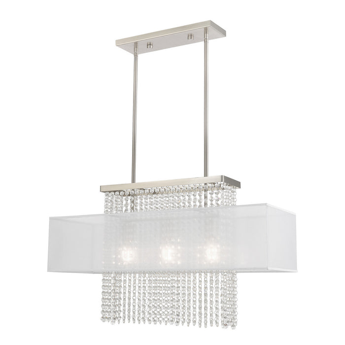 Livex Lighting 41123-91 Three Light Linear Chandelier, Brushed Nickel
