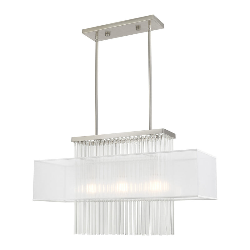 Livex Lighting 41143-91 Three Light Linear Chandelier, Brushed Nickel