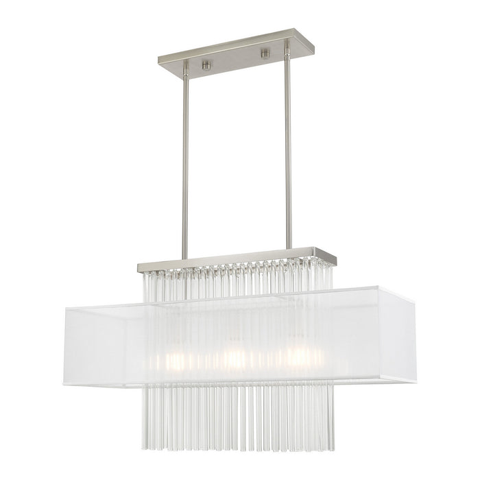 Livex Lighting 41143-91 Three Light Linear Chandelier, Brushed Nickel