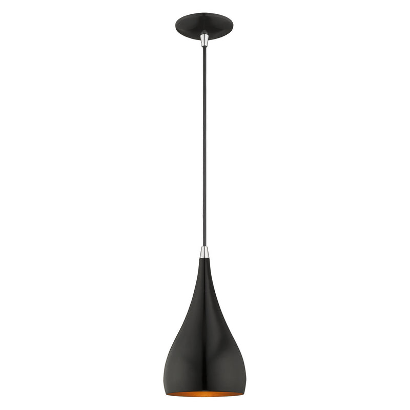 Livex Lighting 41171-68 One Light Mini Pendant, Shiny Black w/ Polished Chromes