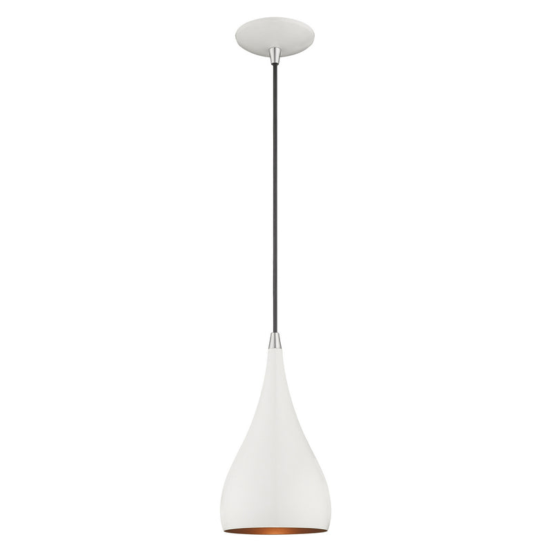 Livex Lighting 41171-69 One Light Mini Pendant, Shiny White w/ Polished Chromes
