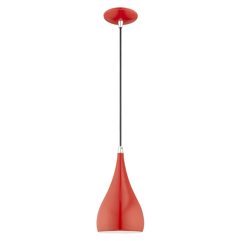 Livex Lighting 41171-72 One Light Mini Pendant, Shiny Red w/ Polished Chromes