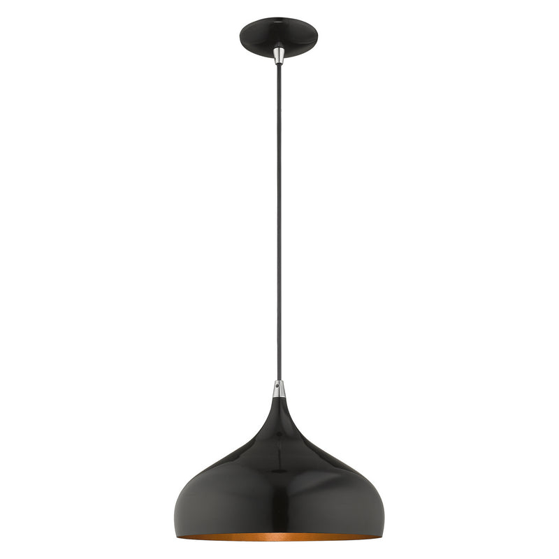 Livex Lighting 41172-68 One Light Mini Pendant, Shiny Black w/ Polished Chromes